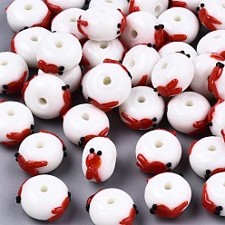 Rot Handgemachte Glasperlen holprige, Abakus mit Goldfisch, rot, 14~15x12~13x8~9 mm, Bohrung: 2 mm
