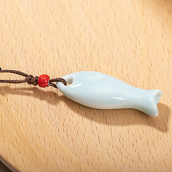 Светло-голубой Фарфоровые подвески в виде рыбок и свистков с регулируемым вощеным шнурком., светло-голубой, 17.72~31.50 дюйм (45~80 см)