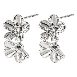 Platinum SHEGRACE Brass Stud Earring Findings, Flower, with Loop, Cadmium Free & Lead Free & Nickel Free, Long-Lasting Plated, Platinum, Fit For 1.5mm Rhinestone, 18x10.5mm, Hole: 2mm, Pin: 11x0.7mm