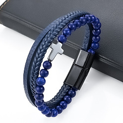 Ляпис-Лазурь Кожаный шнурок с несколькими звездами и браслетом, браслет из перекрестных ссылок с бусинами «тигровый глаз», 8-1/4 дюйм (21 см)