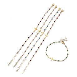 (52) Непрозрачная лаванда Ионное покрытие (IP) 304 нержавеющая сталь с эмалевыми браслетами-цепочками, разноцветные, 7-1/4 дюйм (18.5 см)