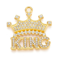 Золотой Подвески из сплава и страза, корона и король слов, без кадмия и без свинца, золотые, 41x39.5x3.5 мм, отверстие : 3.5 мм