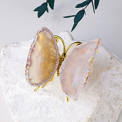 Цвет Древесины Окрашенные и нагретые украшения из кусочков натурального агата, украшение из камня энергии Рейки, бабочка, деревесиные, 70x65 мм