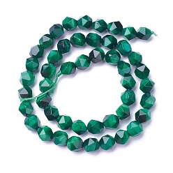 Dark Green Natural Tiger Eye Beads Strands, Dyed, Faceted Round, Dark Green, 5.5~6x5~6mm, Hole: 0.8mm, about 64~66pcs/strand, 15.3 inch(39cm)