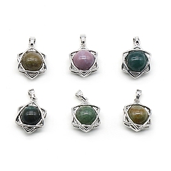 (RRHB277) Кристалл на подкладке из медово-бежевого цвета Природного индийского агата подвески, звезда Давида, платина, 20x14~15 мм