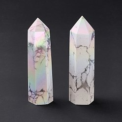 Howlite AB Color Plated Natural Howlite Display Decoration, Healing Stone Wands, for Reiki Chakra Meditation Therapy Decos, Hexagonal Prism/Bullet, 77~100x21~28x19~25mm
