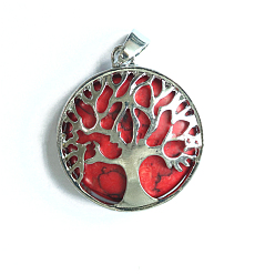 Synthetic Turquoise Synthetic Turquoise Dyed Pendants, Tree of Life Metal Charms, Platinum, 27x27x7mm