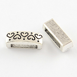 Античное Серебро Тибетский стиль прямоугольного параллелепипеда сплав шармы скольжения, без кадмия и без свинца, античное серебро, 6x15.5x6 мм, Отверстие : 11x3 мм , около 571 шт / 1000 г