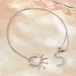 Platine Colliers pendentifs soleil en laiton sertis de micro-pavés de zirconiums cubiques transparents, sans cadmium et sans plomb, crémaillère plaquage, plaqué longue durée, platine, 17.87 pouce (45.4 cm)