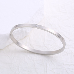 Нержавеющая Сталь Цвет Элегантные простые браслеты из нержавеющей стали с микропаве из кубических цирконий, шарнирные браслеты для женщин, цвет нержавеющей стали