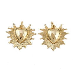 Настоящее золото 18K Латунные подвески, сердце, стойки покрытие, долговечный, без кадмия и без свинца, с целью перехода в кольце, реальный 18 k позолоченный, 18x20x3.5 мм, отверстие : 3 мм
