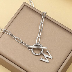 Letter W Ожерелья из нержавеющей стали с цепочкой-скрепкой и застежками ot, цвет нержавеющей стали, Буква W, 18.11 дюйм (46 см)