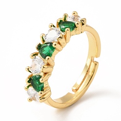 Зеленый Прямоугольное регулируемое кольцо из кубического циркония, настоящие позолоченные украшения из латуни для женщин, без свинца и без кадмия, зелёные, размер США 18 7 (1/4 мм)