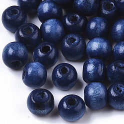 Marine Blue Dyed Natural Wood Beads, Round, Lead Free, Marine Blue, 10x9mm, Hole: 3mm, about 3000pcs/1000g