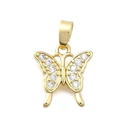 Бабочка Латунные микро проложить кубического циркония прелести, реальный 18 k позолоченный, бабочка, 13.5x12x2 мм, отверстие : 5x2.5 мм