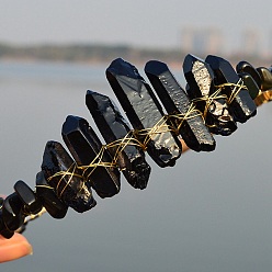 Обсидиан Натуральные гальванизированные хрустальные ободки для волос, с черными обсидиановыми чипсами, корона для волос, для женщин девушек, 270x180x30 мм