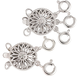 Платинированный 2 шт 2 стили латунные застежки коробки, с застежками пружинного кольца, плоско-круглые, 2 нитей, 4-отверстие и 3-прядь, 6-луночное, Реальная платина, 25x12x6 мм, 1 шт / стиль