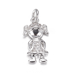 Платина Латунные микро проложить кубического циркония подвески, девушка, платина, 18x9x2 мм, отверстие : 3 мм