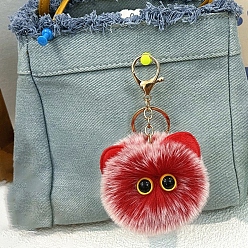 Красный Брелок из искусственного меха кролика, кошка, красные, 13 см