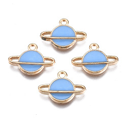 Светло-Голубой Подвески из эмали и сплава, планета, вселенная космические прелести, золотой свет, 12x16.5x3 мм, отверстие : 1.6 мм