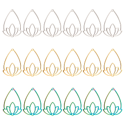 (52) Непрозрачная лаванда 18шт 3 цвета 304 подвески из нержавеющей стали, слезинка с цветком, разноцветные, 25x35x1.5 мм, отверстие : 1.2 мм, 6 шт / цвет