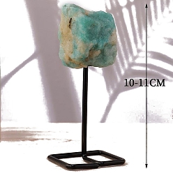 Амазонит Украшение дисплея из натурального амазонита, с железной подставкой для демонстрации, украшение для рабочего стола по фэн-шуй для домашнего офиса, самородки, 100~110 мм