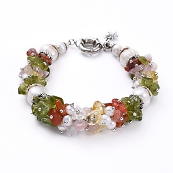 Gemischte Stein Weihnachten Perlen Armbänder, mit natürlichen Edelstein- und Perlenperlen, Legierungsfunde und Messingfederringverschlüsse, Zuckerstange, 7-7/8 Zoll (20 cm)