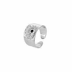 Stainless Steel Color 304 Stainless Steel Rhinestone Cuff Open Rings for Women, Evil Eye, Stainless Steel Color, 11mm, Inner Diameter: 17mm