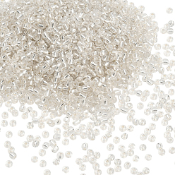 Белый 3000 шт. Стеклянные бусины, серебряная линия круглое отверстие, круглые бусинки, белые, 4 мм, отверстие : 1.5 мм