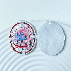 Фламинго Овальные акриловые подвески, оболочка, фламинго, 40x32 мм