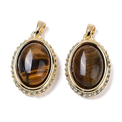 Тигровый глаз Латунь с подвесками из драгоценных камней, овальные, 21x15x9 мм, отверстие : 4x2 мм