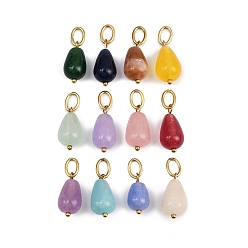 (52) Непрозрачная лаванда 12 шт. 12 Цвета: натуральный розовый кварц, зеленый авантюрин, топаз, нефрит, клубничный кварц, амазонит, нефрит, подвески в форме капли, с 304 кольцами из нержавеющей стали, золотые, смешанные окрашенные и неокрашенные, разноцветные, 14.5~16.5x7.5~8.5 мм, отверстие : 5x3 мм, 1 шт / цвет