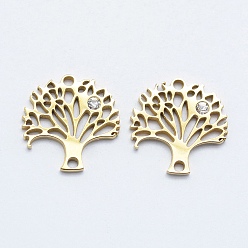 Золотой 316 соединители из хирургической нержавеющей стали с микропаве из кубического циркония, дерево, прозрачные, золотые, 15x15x2 мм, отверстие : 1 мм