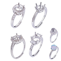 Серебро 4 шт. 4 стили латунные стразы регулируемые кольца компоненты, настройки зубчатого кольца, серебряные, внутренний диаметр: 17~17.8 мм, 1 шт / стиль