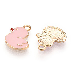Pink Подвески из сплава , с эмалью, без кадмия и без свинца, золотой свет, цыпленок, розовые, 16.5x14x2 мм, отверстие : 2 мм