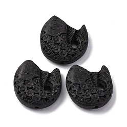 Черный Киноварь бисера, резные лакированные, рыба, чёрные, 25.5x29.5x8.5 мм, отверстие : 2 мм