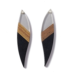 Черный Большие подвески из непрозрачной смолы и орехового дерева, лист прелести, чёрные, 53x11.5x3 мм, отверстие : 1.8 мм