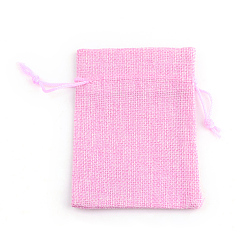 Pearl Pink Polyester Imitation Burlap Packing Pouches Drawstring Bags, for Christmas, Wedding Party and DIY Craft Packing, Pearl Pink, 12x9cm