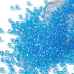(104) Transparent Luster Aqua Круглые бусины toho, японский бисер, (104) прозрачный глянец цвета морской волны, 8/0, 3 мм, отверстие : 1 мм, Около 222 шт / 10 г