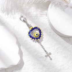 Желтый Подвеска в виде сердца из стеклянных бусин и лампворк ручной работы от сглаза, с 304 подвесками-крестиками из нержавеющей стали и застежками-лобстерами, желтые, 87.5 мм