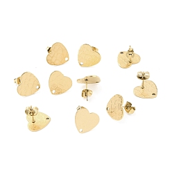 Настоящее золото 18K Ионное покрытие (ip) 304 детали серьги-гвоздики из нержавеющей стали, с уха орехов, текстурированное сердце, реальный 18 k позолоченный, 12x13 мм, отверстие : 1.5 мм, штифты : 0.7 мм