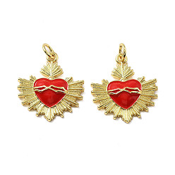 (123L) Белый крем непрозрачный блеск Латунь эмаль подвески, сердце прелести, с целью перехода в кольце, без кадмия и без свинца, реальный 18 k позолоченный, огнеупорный кирпич, 20x18x3.5 мм, отверстие : 3 мм