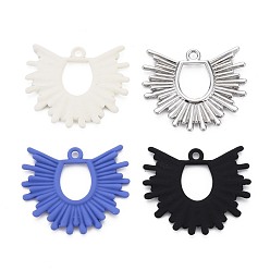 Mixed Color Rack Plating Spray Painted Alloy Pendants, Cadmium Free & Lead Free, Fan, Mixed Color, 29x34x2.5mm, Hole: 2mm