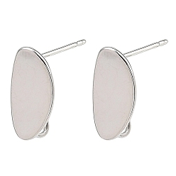 Platinum SHEGRACE Brass Stud Earring Findings, Oval, with Loop, Cadmium Free & Lead Free & Nickel Free, Platinum, 13.5x8mm, Hole: 2mm, Pin: 12x0.8mm