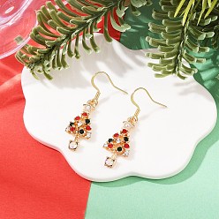 Рождественская елка Серьги с подвесками из сплава на рождественскую тематику со стразами, золотые, рождественская елка, 38x11.5 мм