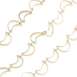 Real 18K Gold Plated Brass Hollow Moon Link Chains, Cadmium Free & Nickel Free & Lead Free, Unwelded, with Spool, Real 18K Gold Plated, 10x6x1mm