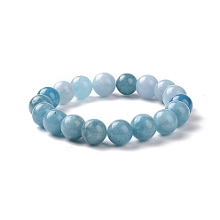 Natural Gemstone Dyed Natural Gemstone Beaded Stretch Bracelets, Imitation Aquamarine, Round, 2 inch(51mm)