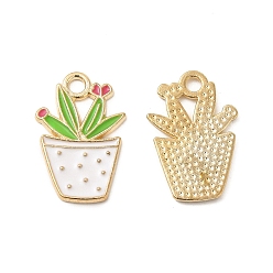 Белый Подвески из эмали и сплава, очарование растения в горшке, золотые, белые, 22x14.5x1.5 мм, отверстие : 2.5 мм