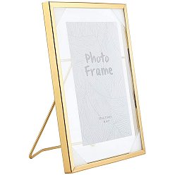 Golden Glass Picture Frame with Iron Easel, Photo Display for Desk, Rectangle, Golden, 225x174x14mm