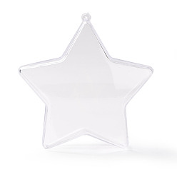 Clear Openable Transparent Plastic Pendants, Fillable Plastic Bauble Christmas Ornament, Star, Clear, 126x119x47mm, Hole: 2mm, Inner Diameter: 98x113mm.
